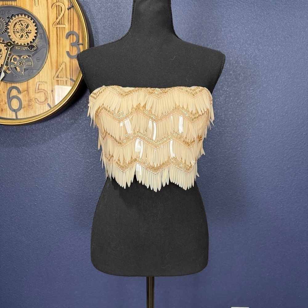 Fashion Nova Blush and Gold Strapless Festival Club Crop Top Size Medium